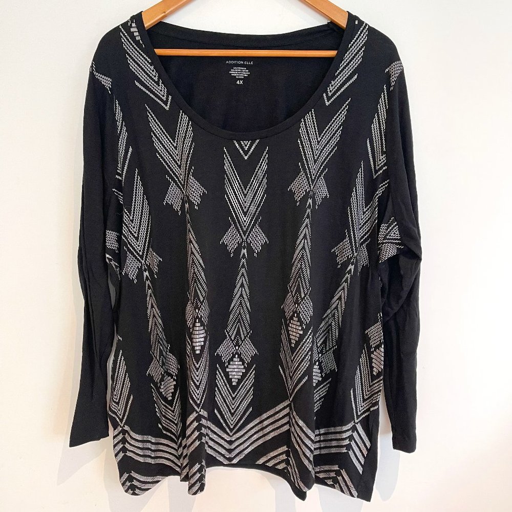 ADDITION ELLE Women Black Silver Long Sleeve Top Plus Size 4X